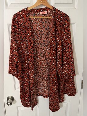 EVRI SIZE 1X ORANGE ANIMAL PRINT KIMONO STYLE 3/4 SLEEVE CARDIGAN